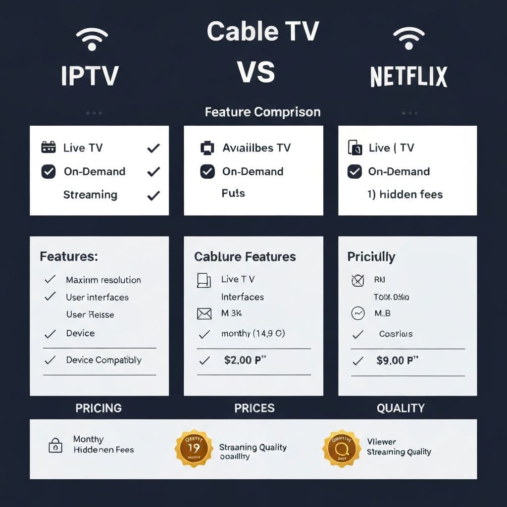 IPTV vs Cable vs Netflix comparison - Streaming service comparison chart
